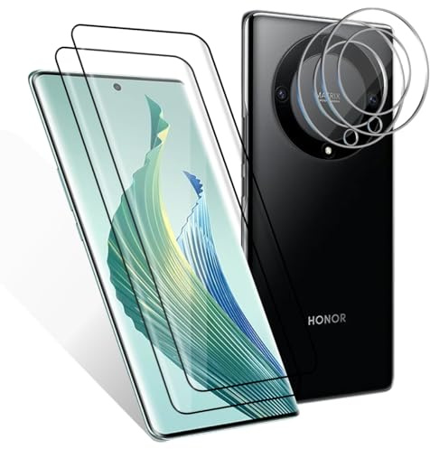 Euukzzea Protector de Pantalla para Honor Magic 5 Lite 5G Cristal Templado, 2 Piezas Dureza 9H Vidrio Templado y 2 Piezas Protector de Lente de Cámara, HD Transparente, Anti-Arañazos Sin Burbujas