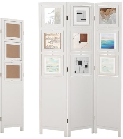 Multigot 3 Panel Room Divider, Folding Privacy Screen | 170cm High Room Partition Freestanding Space Separator with 9 Rotatable Photo Frames for Home Bedroom Office Studio