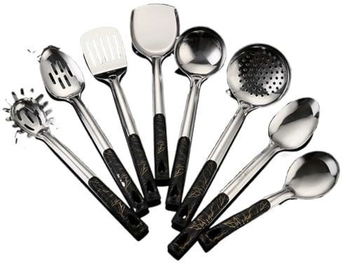 KFGISD, Set di utensili da cucina in acciaio inossidabile, spatola, pala, cucchiaio da zuppa, accessori da cucina, utensili da forno, D 8 pezzi,Utensili da cucina(Argento)
