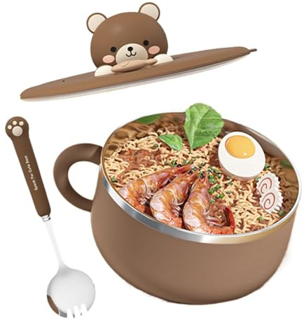 Lunaobrik Tazón Grande para Fideos,1200 Mililitros Acero Inoxidable Aislamiento Térmico - Tazón para Hacer Fideos Instantáneos - para Cocina, Pasta, Sopa, Habitación Universitaria, Apartamento,