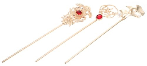 CVUTOVO 3 Stück Haarstäbchen aus Legierung im Retro Stil Eleganter Haarstab mit Haarnadel Geeignet für Antike Partys und Zeremonien Goldfarbene Haaraccessoires für Frauen