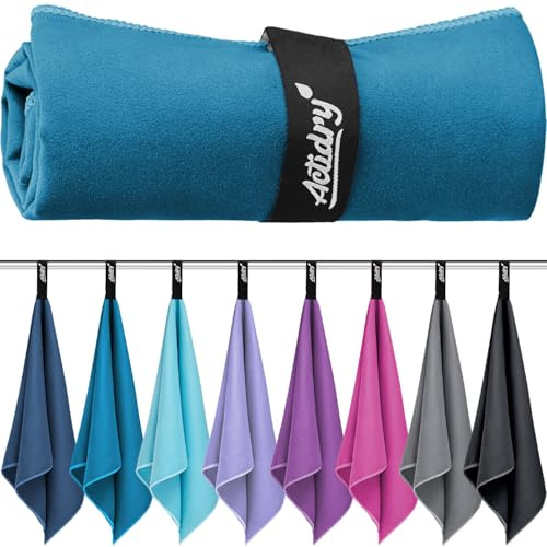 Actidry Mikrofaser Handtücher 2er Set L+S (80 x 160 + 40 x 80 cm) Microfaser Strandtuch Badetuch Saunatuch Sporthandtuch Fitnesstuch Wandern Camping - Petrolblau