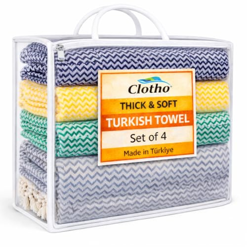 Clotho Turkish Towel Set of 4-100% Turkish Cotton Oversized Beach Towels 4 Pack - Quick Dry Thick Soft - Luxury Towel for Pool, Spa and Bathroom with Fringe