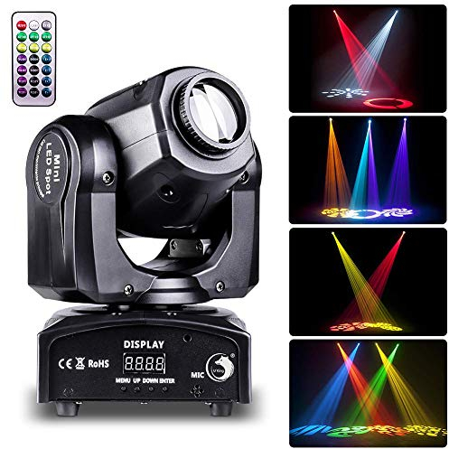 Lyre Led, UKing 50W Cabeza Móvil con Control Remoto DMX 512 Iluminación Disco DJ Luz 8 Gobos 8 Colores Sono/Auto/Master Slave/Estroboscopio para DJ Fiesta KTV Bar Club