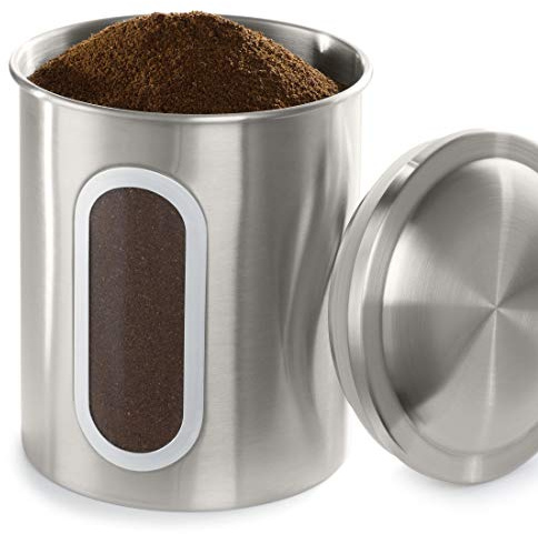 Xavax Boîte en acier inoxydable (avec fenêtre, pour 500g de grains de café en poudre, étanche à l'air, anti-arômes, anti-empreintes digitales, boîte à thé ou de café) Argent
