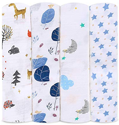 Levoberg Wickeltuch baby 4er set, weich und gemütlich, 120 x 120 cm groß, zwei Schichten Musselin-Baumwolle für Junge und Mädchen, Spucktücher, Baby Decke, Mulltücher, Stoffwindeln, Molton-Tücher