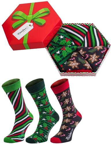 Rainbow Socks - Damen Herren Weihnachten Socken Box für Geschenk - 3 Paar