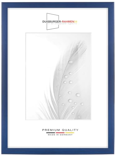 DR24 84,1x118,9 (DIN A0) Bilderrahmen (Dunkelblau) nach Maß, 35 mm breiter MDF Holzrahmen inkl. entspiegelter Anti-Reflex Kunstglasscheibe, stabiler Rückwand, Biegestiften und Aufhängern