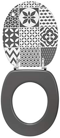 Wirquin 20722706 Woody WC-Sitzmatte Zementfliesen 43x37,5x6,5 cm | MDF, 100% FSC, Scharniere aus Edelstahl