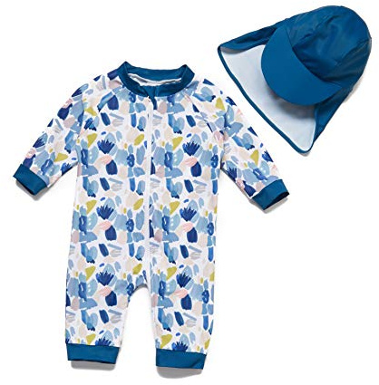 BONVERANO Bañador recién Nacido Manga 3/4 con protección UV 50+ con Cremallera(Azul-Azul,12-18meses