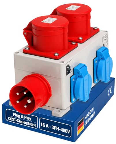 KlingerBorn Einschaltautomatik 3Ph-400V – CEE-Kragenstecker | einstellb. Verzugszeiten – Befestigungslaschen – verhindert gleichz. Anlauf von zwei Antrieben – autom. Anlauf der Absaugung
