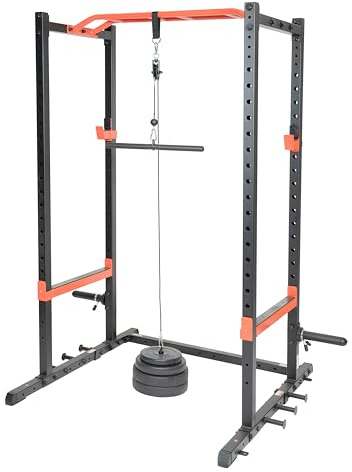 Sunny Health & Fitness LAT Pulldown Attachment for Power Racks SF-XFA006 | 165 kg Capacity, 2.5 cm & 5 cm Plates, 360° Rotating Pulley, High-Strength Cables, Adjustable Resistance, Home Gym Training