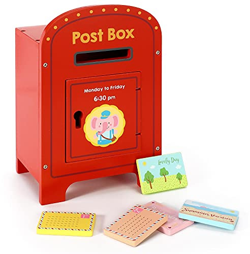 SOKA Wooden Post Box Cute Elephant Stamps and Mail Creative Pretend Play Toy Role Playset Educational Montessori Developmental Game For Kids Children Boys Girls 3 year old +