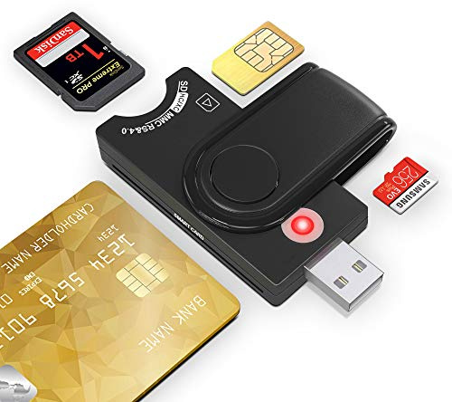 4 en 1 Lecteur Carte SIM, Lecteur Carte Identité Belge, Lecteur de Carte SD&Micro SD, Lecteur Carte à Puce pour DOD Militaire Accès Commun CAC/SIM/ID/IC Banque, Compatible avec Windows/Vista