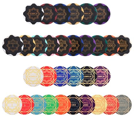 SLOWPLAY Provset med pokermarker | Nash ler- och keramiska pokermarker | Numrerade marker, blanka marker | 50 st per förpackning