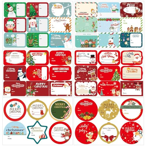 Kalolary 96 st juletiketter jul självhäftande presentetiketter juletiketter jultomte juletiketter för julväskor kuvert omslagspapper och present hantverk dekoration