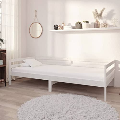 vidaXL Massivholz Kiefer Tagesbett mit Matratze Bettsofa Sofa Bett Einzelbett Sofabett Schlafsofa Gästebett Bettgestell Holzbett Lattenrost 90x200cm Weiß