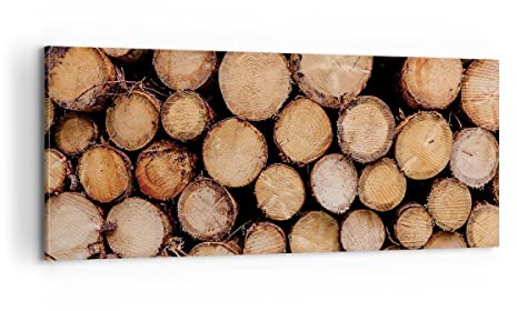 ARTTOR Leinwandbild 100x40cm Wandbild Botanik Wald - 4864 | Holz Protokolle Koffer Panorama Groß Wanddekoration Wohnzimmer Schlafzimmer Wanddeko Wand Kunstdruck Wandkunst ARTTOR