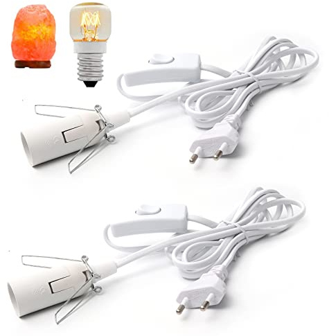 Hotloop 2 Paar Kabel mit Schalter für Salzlampe Lampenfassung l E14 mit 1,8M l Salzlampenfassung l Isolierung Salzleuchte Kabel Salz Lampefassung, Weiß