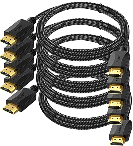 10FT HDMI Cable 5-Pack, 4K HDMI Cable Multipack Braided- High Speed Shielded HDMI 2.0 Cable Male Flexible with HDCP2.2,HDR,3D,ARC & CL3 Rated for Computer, Monitor, Laptop, Projector, Soundbar,PS4/5