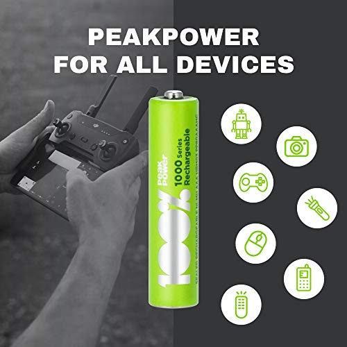 16 x AAA Rechargeable batteries 800 mAh 100% PeakPower NiMH Battery NEWLY released rechargeable batteries, committed to keeping your device on 100% of the time
