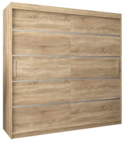 MEBLE KRYSPOL Schwebetürenschrank Verona 1 200 cm Kleiderschrank mit Kleiderstange und Einlegeboden Schlafzimmer- Wohnzimmerschrank Schiebetüren Modern Design (Schubladen: 0, Sonoma)