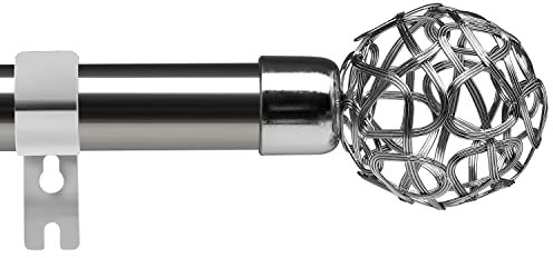 Curtain Pole with Round Hollow Out Finials Silver Door Curtain Rod, 76 to 195 cm For eyelet curtain rods, with Brackets Fittings Set Window Poles for Bedroom, kitchen, living room