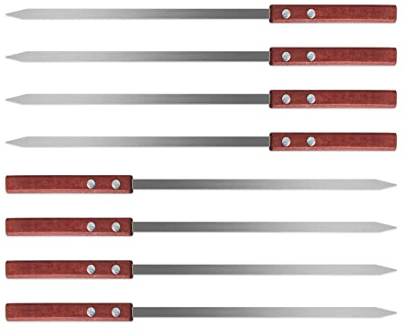 8 Stücke Grillspieße Edelstahl Schaschlikspieße 40 cm Flachspieße Holzgriff Wiederverwendbare Flache Spieße für Fleisch Gemüse Garnelen Barbecue Grillen im Freien Garten Camping Picknick