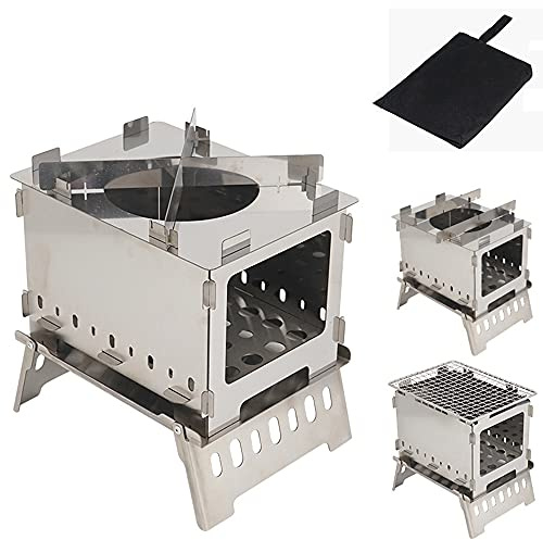 Réchaud à bois portable et pliable en acier inoxydable avec sac de rangement pour camping, pique-nique, barbecue dans le jardin