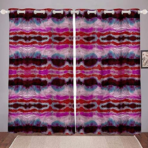 Vorhang Blickdicht Gardinen Mit Ösen - 2 Stücke 150(B) X166(H) cm Verdunklungsvorhänge 3D Tie-Dye-Rote Kräuselung Muster Thermovorhang Für Kinderzimmer Wohnzimmer Schlafzimmer Weihnachtsgardinen