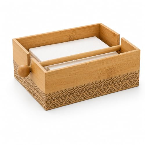 Servilletero de Bambú Natural con Barra de Sujeción 12,5×12,5×6 cm | Organización de Servilletas para Cocina, Comedor y Salón RS02179