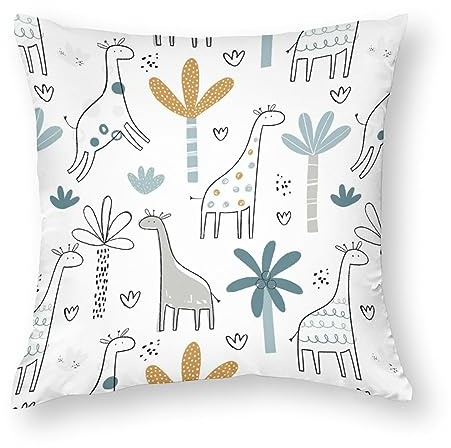 1 funda de cojín infantil, diseño de jirafa, palmeras, decorativas, 35 x 35 cm, de poliéster suave, cuadradas, fundas de almohada