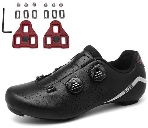PENXZT Fahrradschuhe Rennradschuhe für Herren, Kompatibe Look SPD SPD-SL Delta Lock Pedal Rennrad Schuhe Radsportschuhe,Schwarz,48 EU