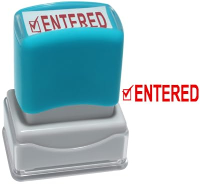 Entered Self Inking Rubber Stamp YQBOOM Refillable Paid Stamper for Business, Office Stamps - Red Ink