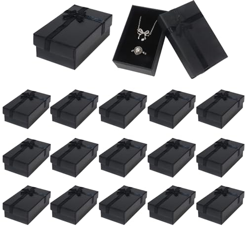15 Stück Schmuck Geschenkbox 8× 5× 3cm Schmuckschachtel Schmuck Verpackung Geschenkbox mit Schleife für Ringe, Halsketten, Ohrringe & Armbänder(Schwarz)