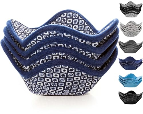 Sheff Microwave Bowl Cozy Holders Set of 4 - Durable and Reliable for Hot and Cold Plates and Dishes - Ideal Household Gift (Navy and White, 7 inch)