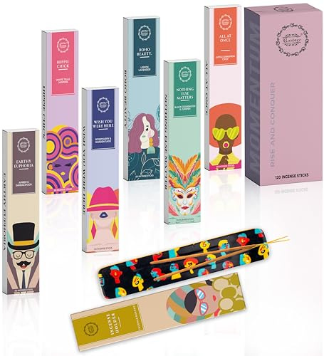 Raajsee Natural Incense Sticks Variety Pack with Incense Stick Holder, Pack of 6 Organic Insence Sticks,120 Inscents-Sticks, Meditation Gifts for Spiritual Cleansing - Organic Incense Sticks Non Toxic