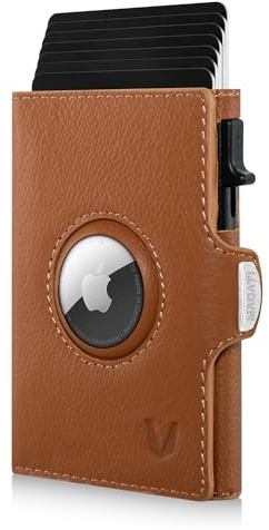 MAGATI Slim Wallet Zani mit AirTag Hülle aus Leder, inkl. Fundservice, Kartenetui mit Münzfach & RFID Blocker, Geldbörse für AirTag, Portmonee mit Kartenhalter & Geldscheinfach, Cognac