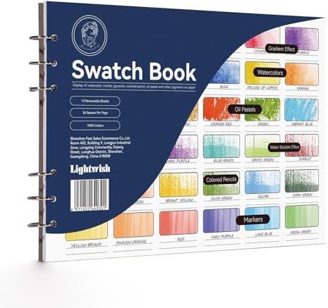 Lightwish Aquarell Farbkarte, Swatch Book 12 Blätter - 100% Baumwolle, 300 g/m², Kaltgepresst & Säurefrei - Professionelles Farbtestbuch für Aquarell, Gouache, Ölpastell und Buntstifte