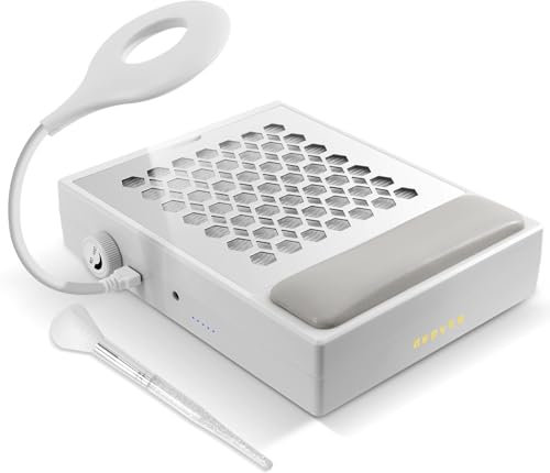 Depvko Staubabsaugung für Nägel Nagelstaubsauger mit Lampe & Filter & Bürste, einstellbarer absauger für gelnägel elektrischer Nagelventilator-Staubsauger zum Nagelstudio Maniküre Acryl Polieren, Weiß