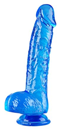 Consolador pequeño realista azul de 16,5 cm, lindo consolador delgado para el punto G y estimulación anal, con fuerte ventosa y bolas,pene de goma delgado,adecuado para mujeres/hombres sin experiencia