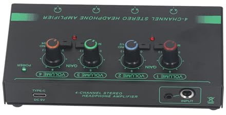 ASHATA Headphone Amplifier, 4 Channel Stereo Headphone Signal Splitter, Mono Stereo Switching Headphone Distribution Amplifier Type C Power Supply