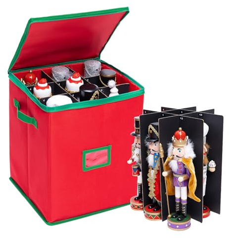 Christmas Nutcracker and Figurine Collectible Storage Box Containers Holiday Decor Organizer, Stores Up to 16 inch Tall Nutcrackers, Carolers, Santa Figure, Nut Cracker Ornaments, 17x13.25x12.75