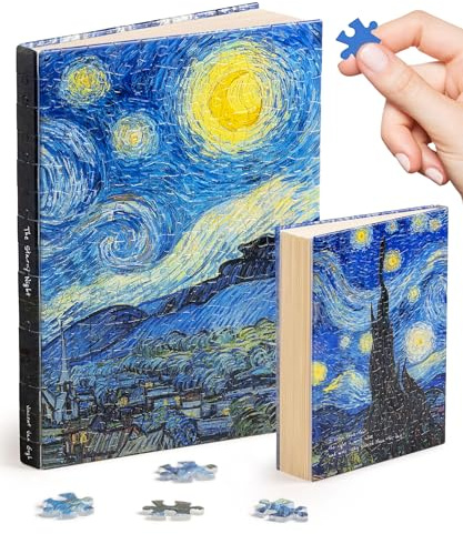 PieceRelax Puzzle Buchumschlag Van Gogh - The Starry Night [YA1063], A5 Liniertes Notizbuch, Transparente Buchhülle, Stifthalter, Lesezeichen, 329 Teile