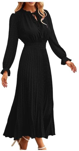 Robe Longue Femme à Pois- Robe De Soiree Manche Longue-Robe Femme Chic Et Elegant Col V Robes Automne Et Hiver Coupe AjustéE Casual Classique pour Cocktail Ceremonie Mariage InvitéE Dress