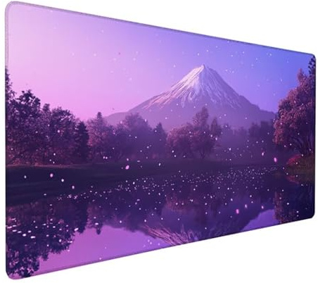 Lila Mousepad XXL 900 x 400 x 3 mm, Groß Gaming Mauspad Berg Fuji Muster, Schreibtischunterlage rutschfeste Gummibasis, Wasserfest Mouse Pad Vernähte Kanten, Büro Deko, Geschenke für Frauen Z-292
