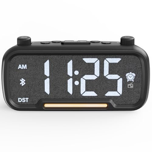 Radio-réveil numérique avec Bluetooth pour chambre à coucher, réveil avec lumière, type C et chargeur USB, batterie de sauvegarde 0 à 100 %, intensité variable, volume 50-120 dB, réveil fort pour les