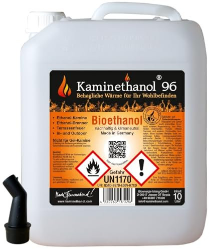 120 L Bioethanol 96,6% Ethanol 120 Liter Bio Alkohol 10L Kanister Kamin Ausgießer