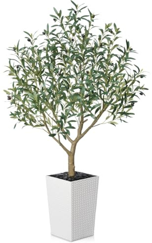 VeriNatural Olivier Artificiel 150 cm - Plante Artificielle Intérieur Décorative avec Pot Conique Blanc, Protection UV - Fausse Plante Verte Maison Salon Bureau Jardin Extérieur, VN156