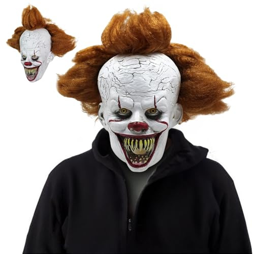 JIMACRO Halloween-masker clown, skrämmande latexmasker för vuxna jokermask personlig för halloween cosplay hemsökt hus rekvisita (delta-hår)